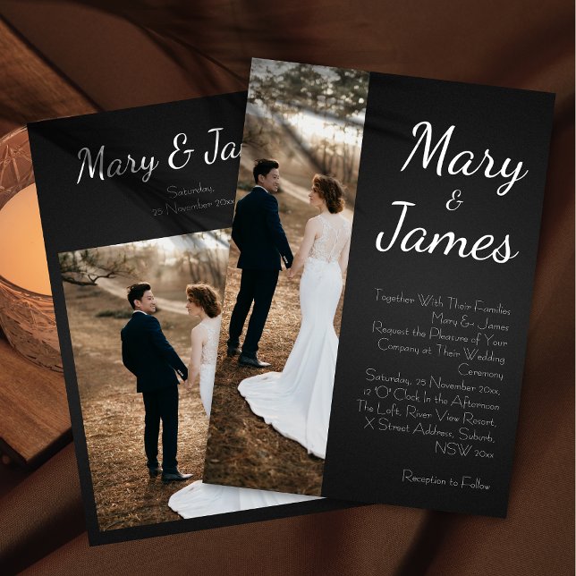 Convite Casamento preto e branco minimalista monocromático (Criador carregado)