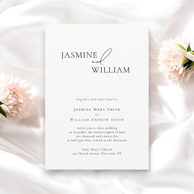 Convite Casamento preto e branco mínimo moderno (casual minimalistic clean classic typography made by willows weddings )