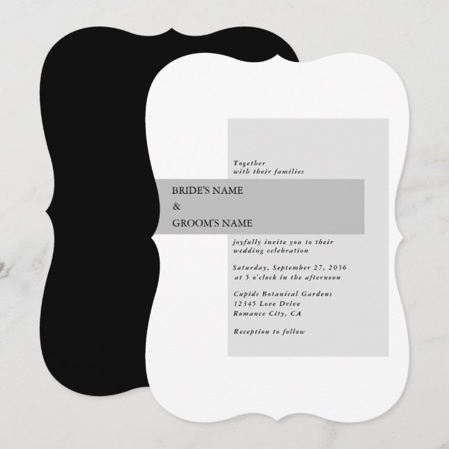 Convite Casamento preto e branco moderno (Frente/Verso)