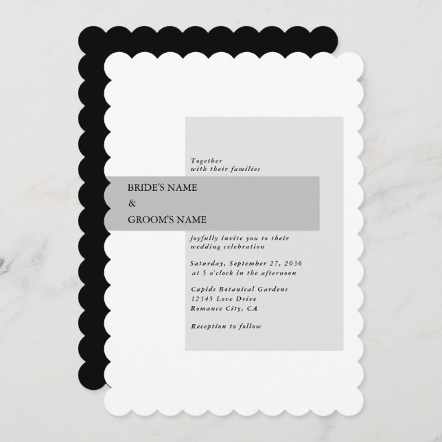 Convite Casamento preto e branco moderno (Frente/Verso)