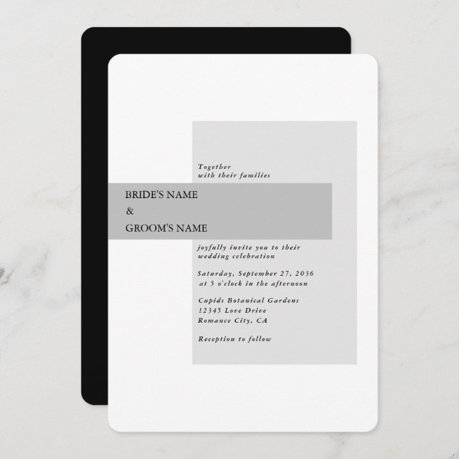 Convite Casamento preto e branco moderno (Frente/Verso)