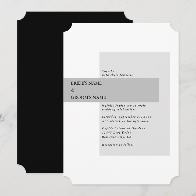 Convite Casamento preto e branco moderno (Frente/Verso)