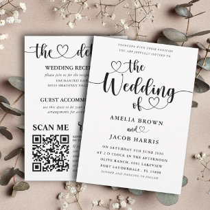 Convite Casamento preto e branco moderno All-In-One