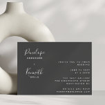 Convite Casamento Preto e Branco Moderno com Script Minima<br><div class="desc">Este convite de casamento contemporâneo apresenta uma composição horizontal minimalista e uma típica tipografia de guião simples em preto e branco.</div>