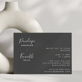 Convite Casamento Preto e Branco Moderno com Script Minima