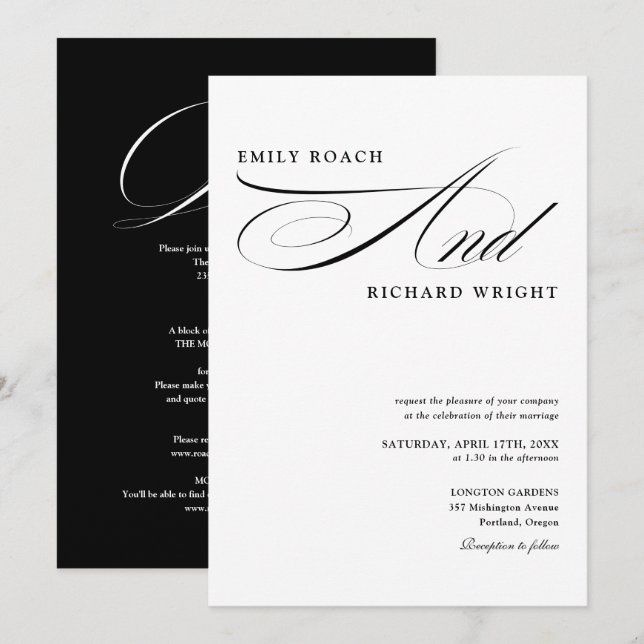 Convite Casamento Preto e Branco Moderno e Elegante Tudo e (Frente/Verso)