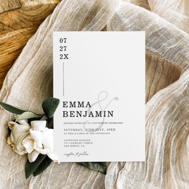 Convite Casamento Preto e Branco Moderno & Minimalista (Criador carregado)