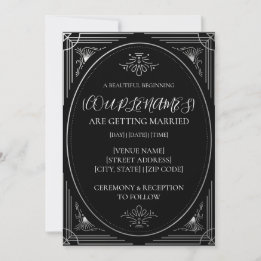 Convite Casamento Preto e Branco Moderno Personalizado Dec