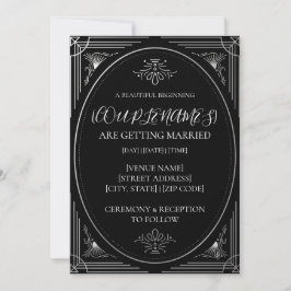 Convite Casamento Preto e Branco Moderno Personalizado Dec