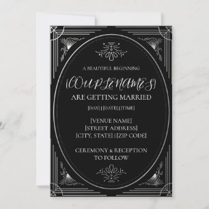 Convite Casamento Preto e Branco Moderno Personalizado Dec