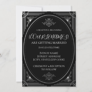 Convite Casamento Preto e Branco Moderno Personalizado Dec