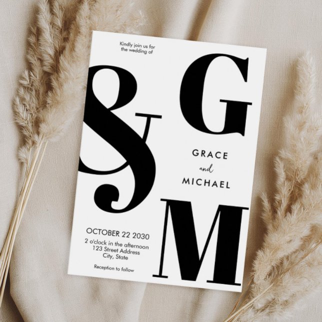 Convite Casamento preto e branco moderno simples (Criador carregado)