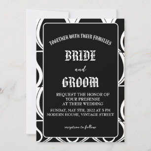 Convite Casamento Preto e Branco Moderno Vintage Art Déco