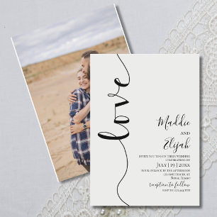 Convite Casamento, Preto e Branco Simples, Tipografia, Cal