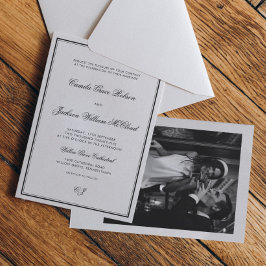Convite Casamento Preto e Branco Vintage Old Money