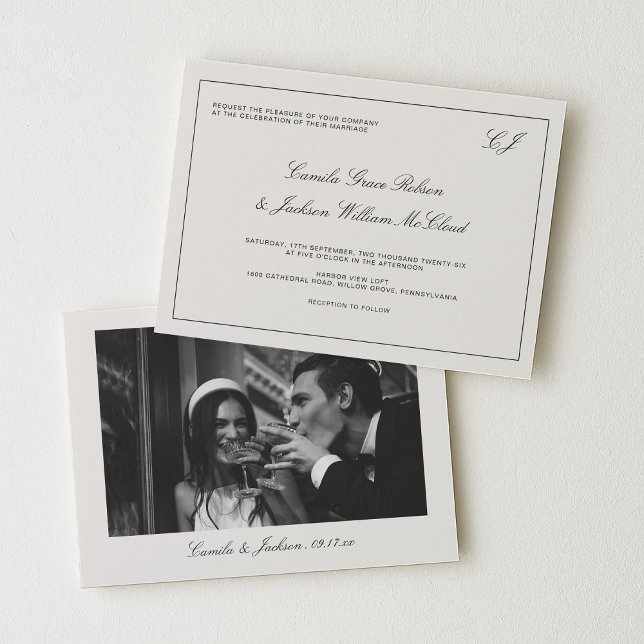 Convite Casamento Preto e Creme ao Estilo Vitoriano Antigo (Criador carregado)