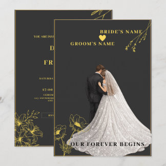 Convite casamento preto e dourado