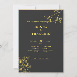 Convite casamento preto e dourado