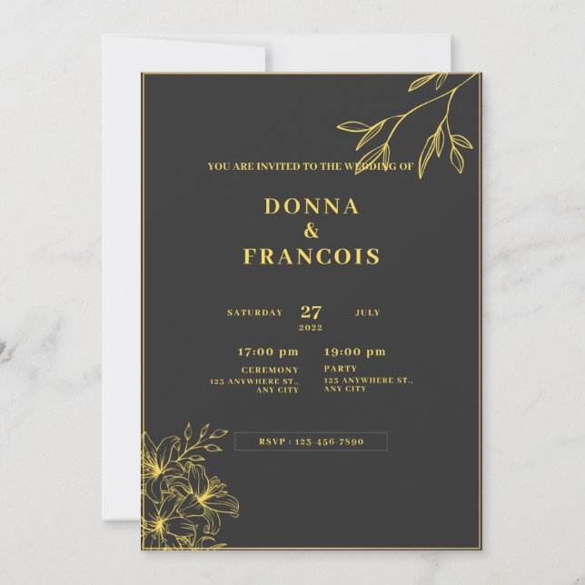Convite casamento preto e dourado (Verso)