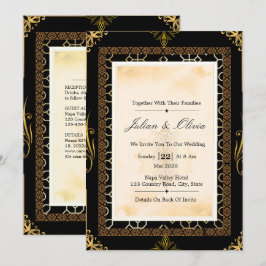 Convite Casamento Preto e Dourado Art Déco Vintage