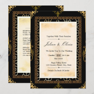 Convite Casamento Preto e Dourado Art Déco Vintage
