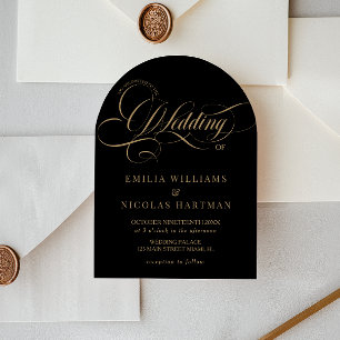 Convite Casamento Preto e Dourado Atemporal Tudo em Um