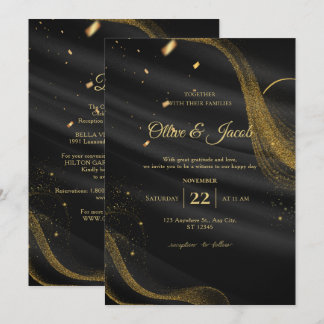 Convite Casamento Preto e Dourado Chic Moderno e Elegante
