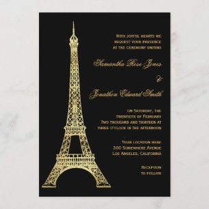 Convite Casamento preto e Dourado da torre Eiffel
