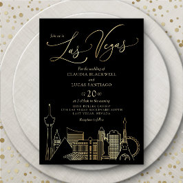 Convite Casamento Preto e Dourado de Las Vegas