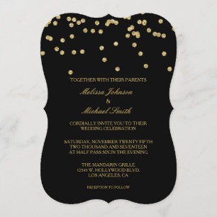 Convite Casamento preto e Dourado elegante dos confetes