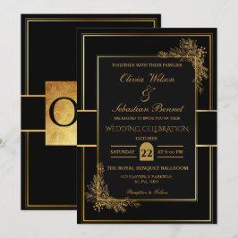 CONVITE CASAMENTO PRETO E DOURADO LUXO