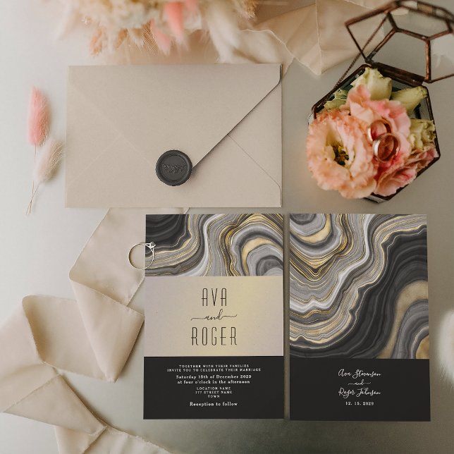 Convite Casamento Preto e Dourado Moderno e Elegante (Criador carregado)