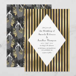 Convite Casamento Preto e Dourado Paris Art Déco
