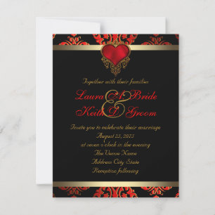 Convite Casamento Preto e Dourado Vermelho