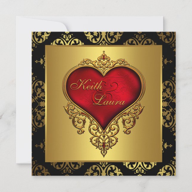 Convite Casamento Preto e Dourado Vermelho (Frente)