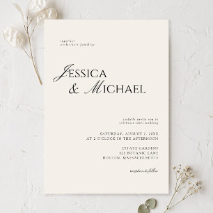 Convite Casamento Preto e Marfim Minimalista Elegante