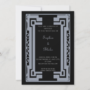 Convite Casamento Preto e Prata com Arte Deco Vintage