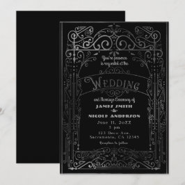 Convite Casamento Preto e Prata Vintage Deco Vitoriano