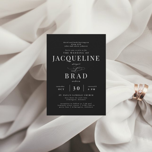 Convite Casamento Preto Elegant 2 Venue Pais (Criador carregado)