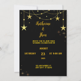 Convite Casamento Preto Elegante e Dourado