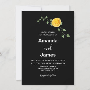 Convite Casamento Preto Elegante Rosa Amarela e Vinha