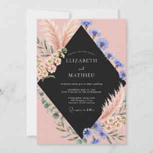 Convite Casamento Preto Eucalipto Pampas Rosado