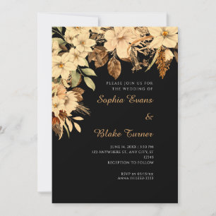 Convite Casamento Preto Floral Amarelo Boho Outono