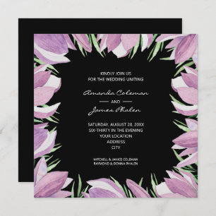 Convite Casamento Preto Floral de Watercolor