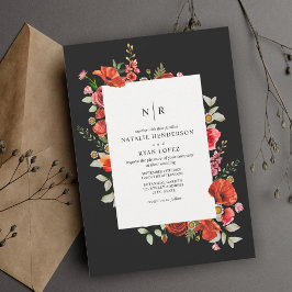 Convite Casamento Preto Floral Escuro Vermelho