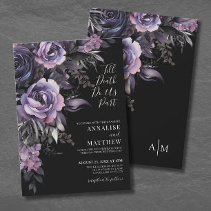 Convite Casamento Preto Floral Gótico Moderno