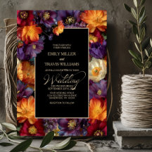 Casamento Preto Floral Roxo e Laranja