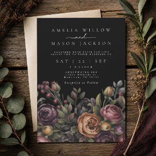 Convite Casamento Preto Floral Sombrio e Temperamental