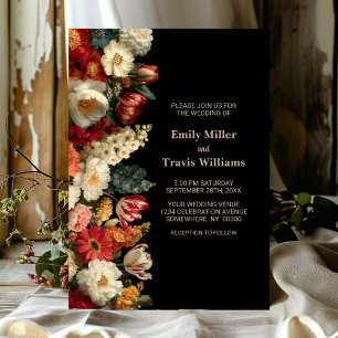Convite Casamento Preto Floral Vibrante e Temperamental