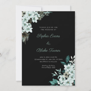 Convite Casamento Preto Flores Verde Rústico Boho